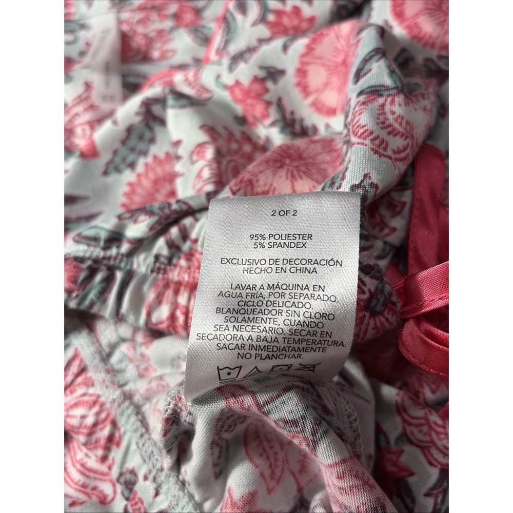 Flora Nikrooz Pajama Set Women XL Pink Green Floral Print Top & Pants Sleepwear - Picture 15 of 15